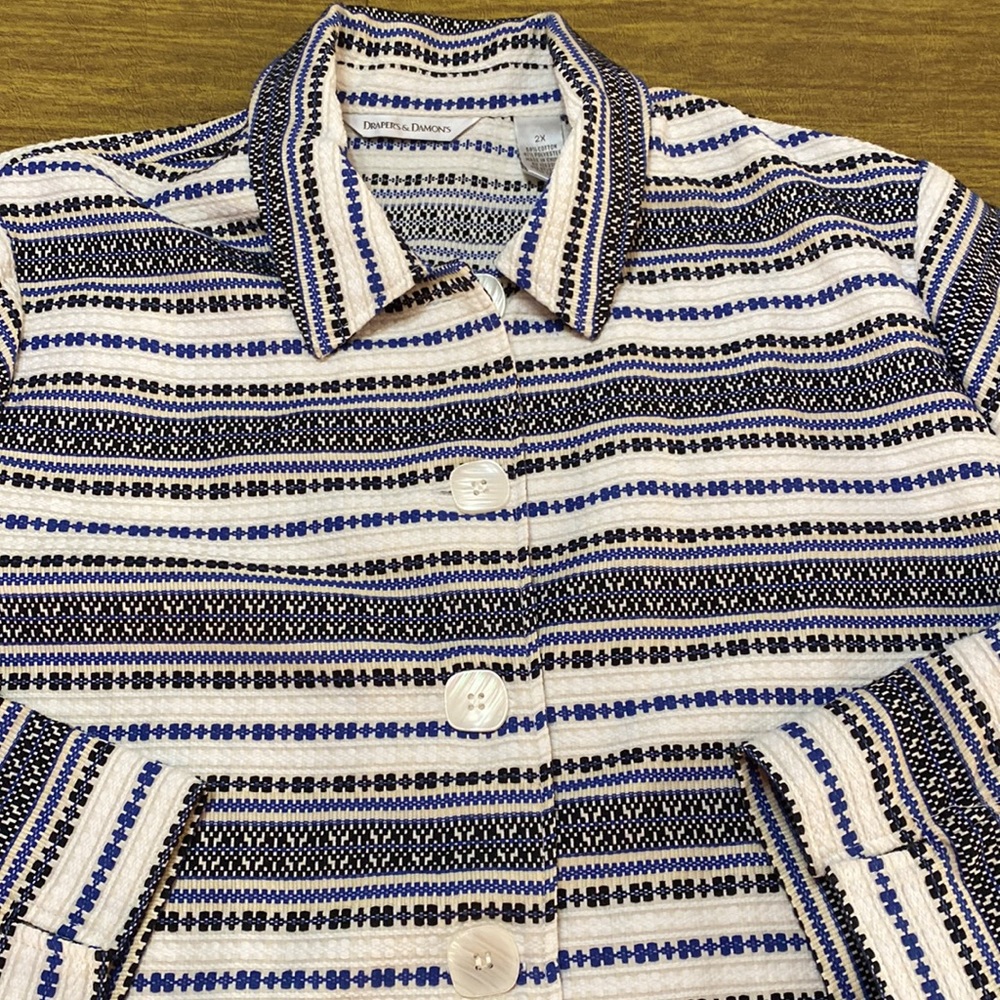 Drapers & Damons 2X Woven Blue and White Career Blazer Jacket w side pockets